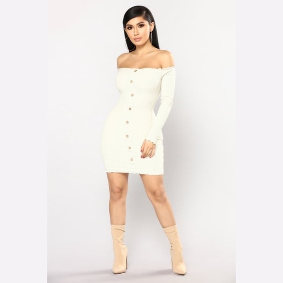 Fashion Nova Jaclyn off shoulder mini dress oatmeal - Picture 3 of 8